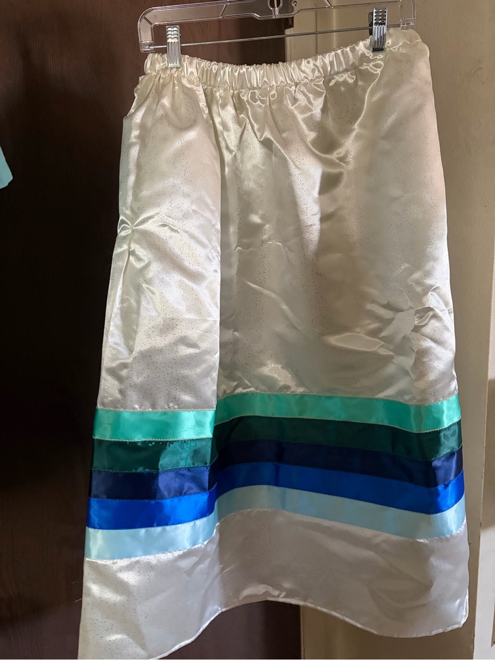 Women’s A-Line Satin Skirt with Green and Blue Stripes
